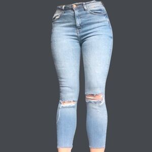 Zara Light Blue Distressed Ankle Jeans
